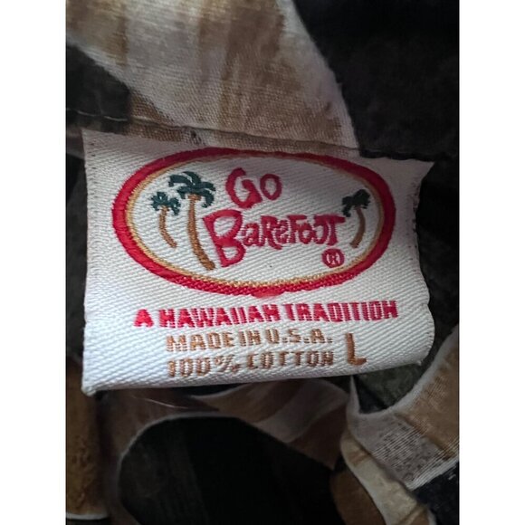 Go Barefoot Vintage Reverse Floral Print Pullover Hawaiian Shirt Large Pocket - Picture 7 of 8